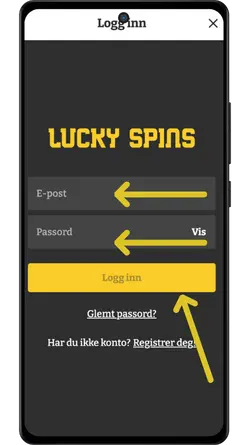 Lucky Spins innloggingsskjema på mobil